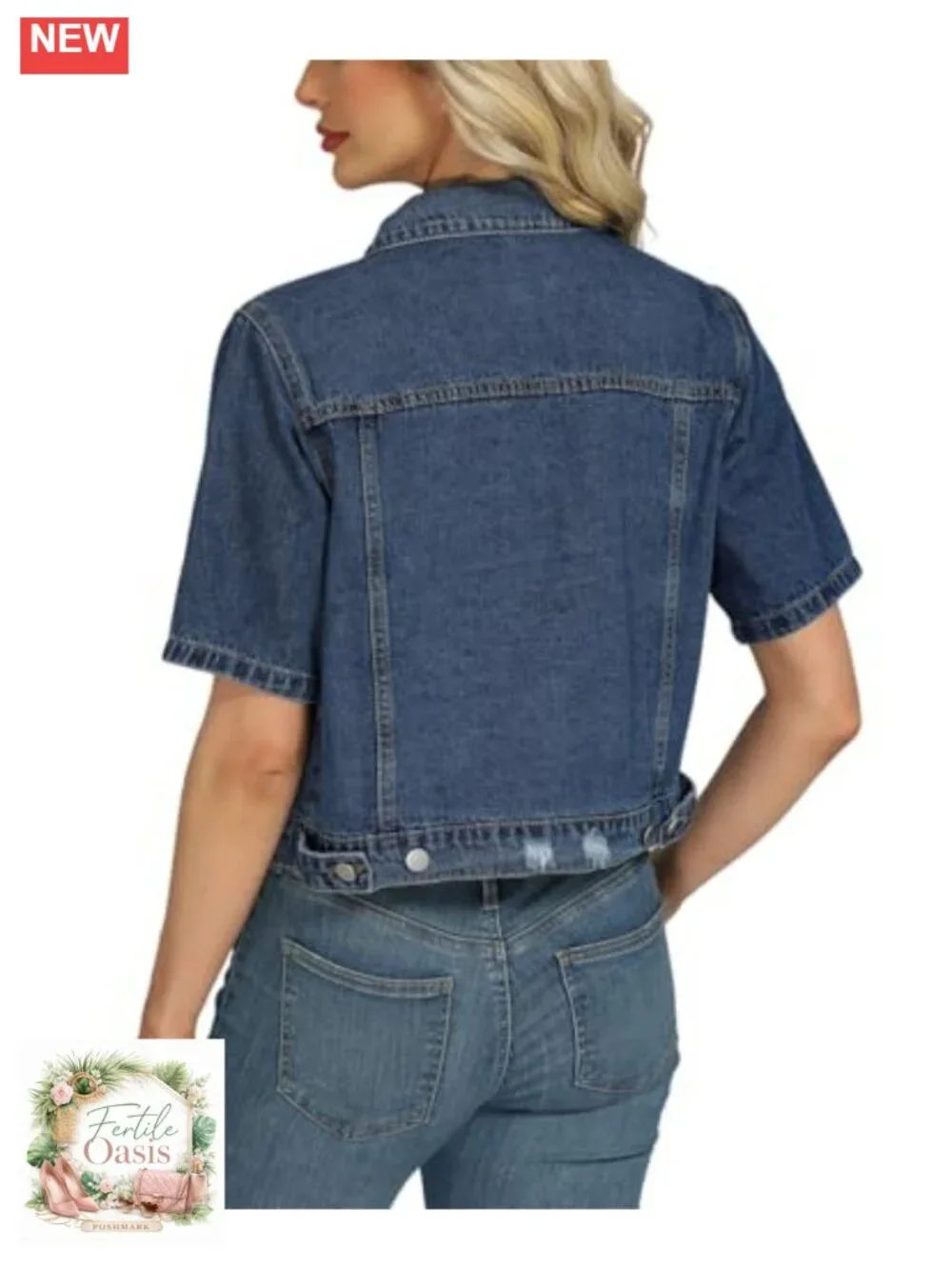 Cropped Denim Jacket Women Short Sleeve Casual Ripped Distressed Trucker Coat